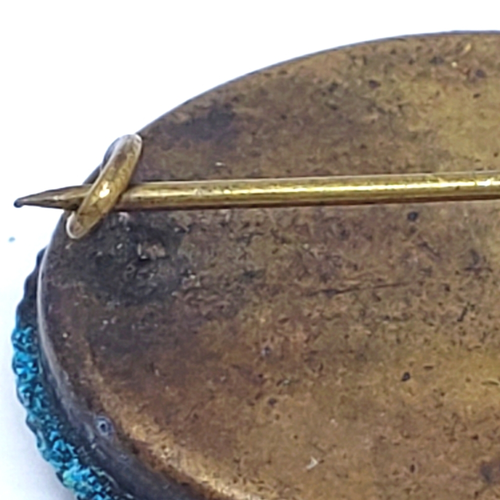 Vintage Micro Mosaic Raised Floral Oval Pin Brooch Purple Teal C Clamp - Picture 11 of 12